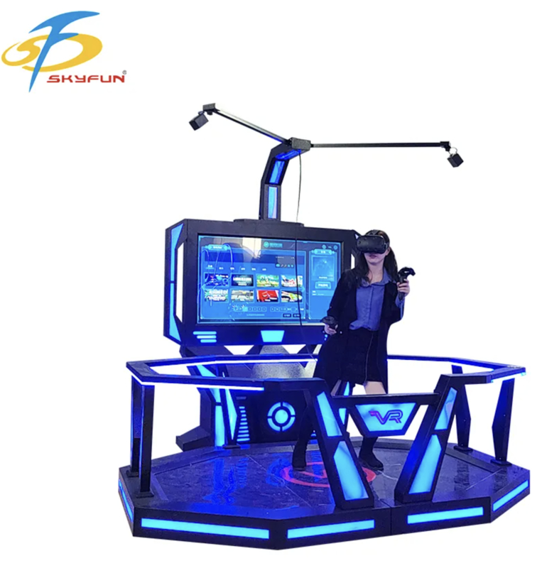 Mittelfase VR HTC Vive 9D Standing Game Plattform ️ Interaktiver Raum-Skala VR-Simulator mit 100+ Spielen, hochauflösendem VR-Headset, Münze oder Kartenzahlung für Arcades