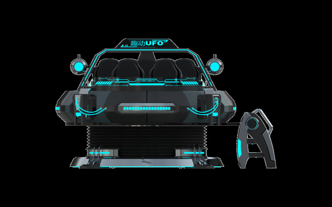 Personalisierter FUN UFO 5-Sitzer VR-Kinosimulator. Multiplayer 9D VR Motion Ride mit DPVR-Brille, 32-Zoll-Monitor, zuverlässiger Sempre Wire Loop und großem Bewegungssystem.
