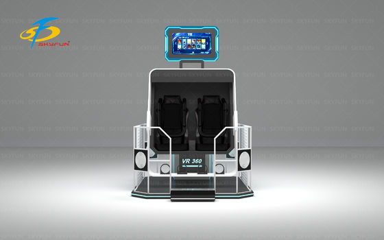 360 VR Simulator für zwei Spieler mit 360° drehbaren und schwingenden Sitzen, ferngesteuerter Farbbeleuchtung, Deepoon VR-Headsets, 42-Zoll-Monitor, 40 VR-Filme, darunter Achterbahn- und Dinosaurier-Themen